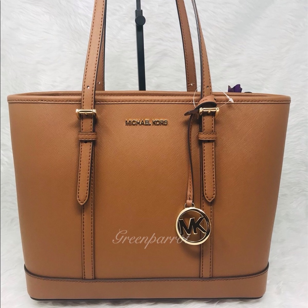 Michael kors jet set travel tote brown leather bag - Picture 1 of 8